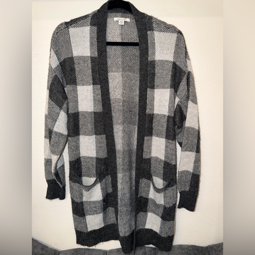 American Eagle Outfitters Plaid Open-Front Cardigan